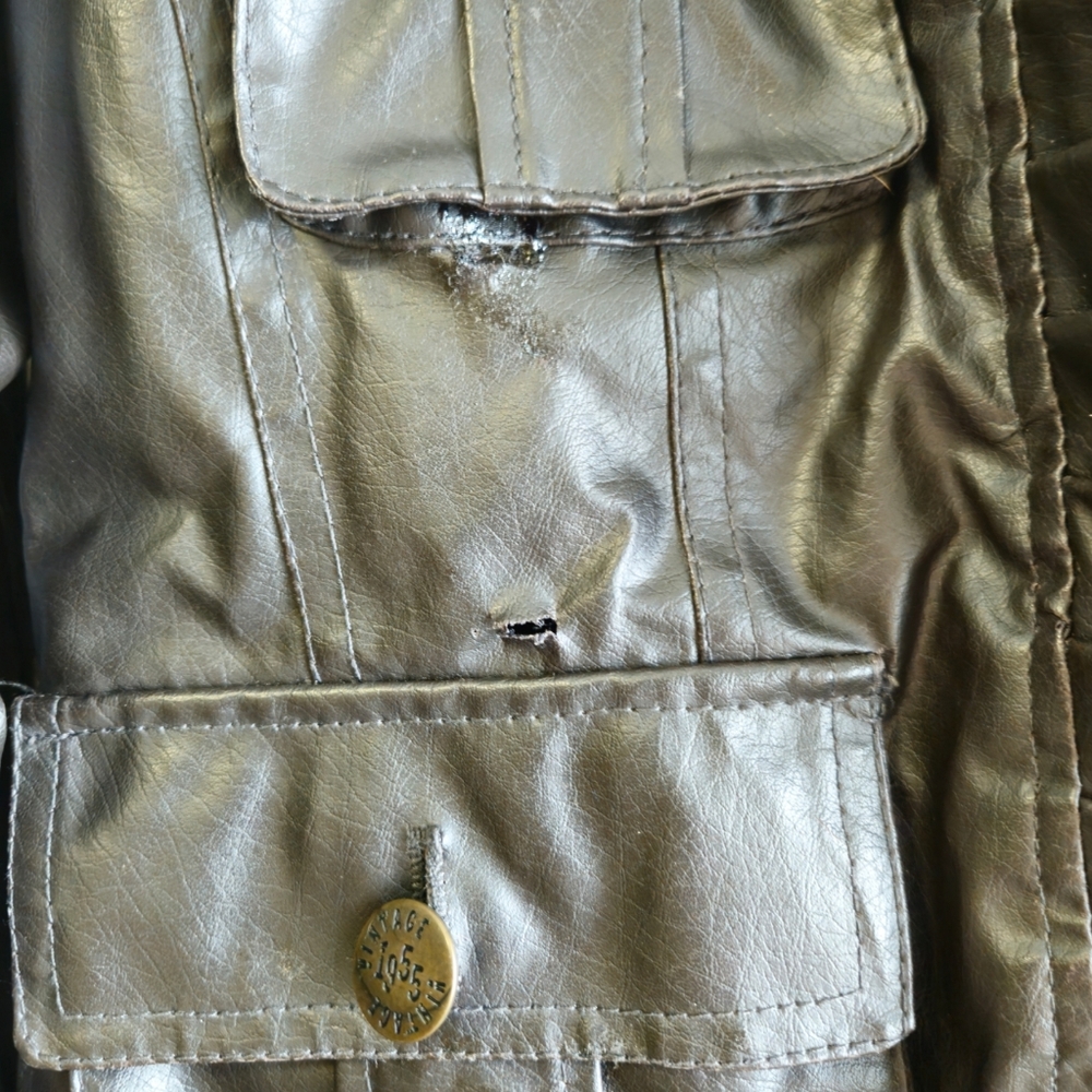 1955 vintage premium faux leather jacket ruffles Biker Goth women xl **FLAWS** - Picture 4 of 11